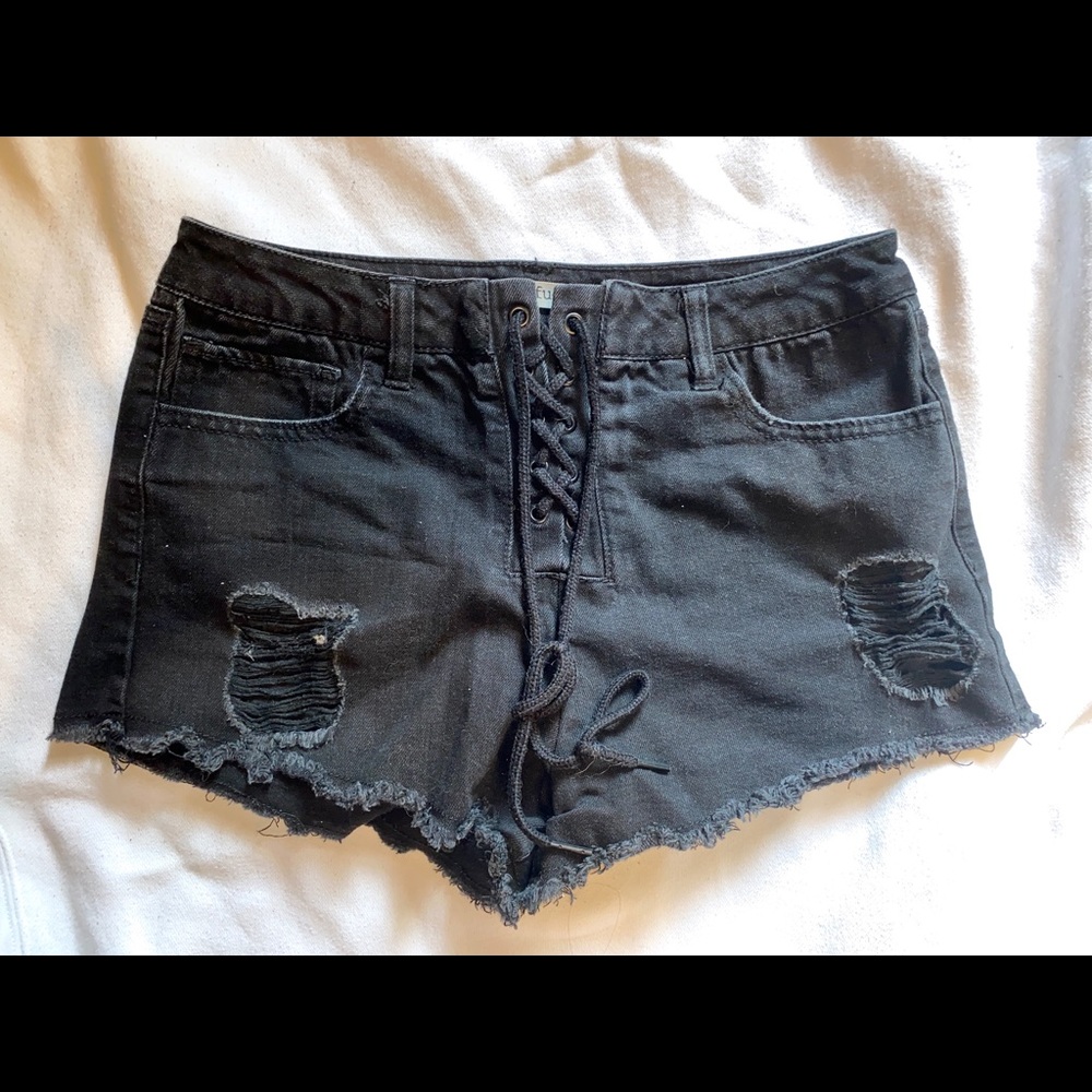 SOLD Black High Waisted Lace Up Shorts - 6